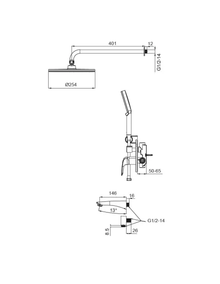 Душова система Koer KB-64008-05, прихованого монтажу, чорний Душова система Koer KB-64008-05, прихованого монтажу, чорний