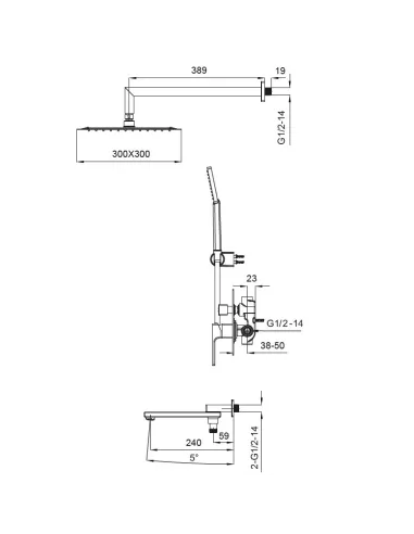 Душевая система Koer KB-66009-05, скрытого монтажа, черный