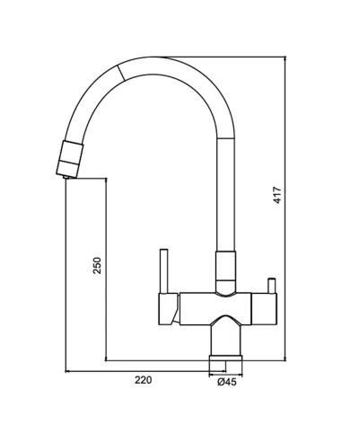 Змішувач для кухні Koer KB-72002-01 з підключенням до фільтра, з гнучким виливом, сірий
