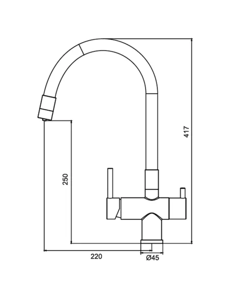 Змішувач для кухні Koer KB-72002-01 з підключенням до фільтра, з гнучким виливом, сірий