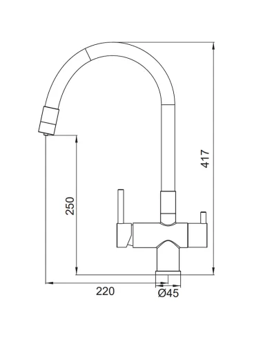 Смеситель для кухни Koer KB-72002-07 с подключением к фильтру, с гибким изливом, графит