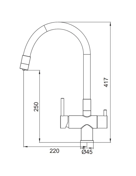 Змішувач для кухні Koer KB-72002-07 з підключенням до фільтра, з гнучким виливом, графіт.