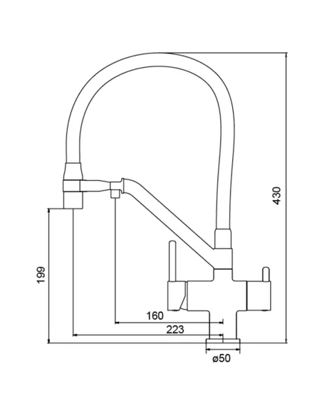 Смеситель для кухни Koer KB-72006-07 с подключением к фильтру, с гибким изливом, графит