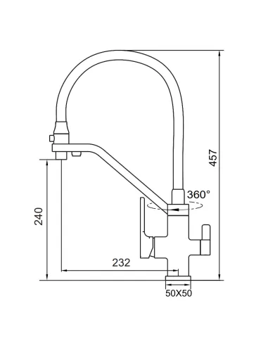 Смеситель для кухни Koer KB-72009-01 с подключением к фильтру, с гибким изливом, черный