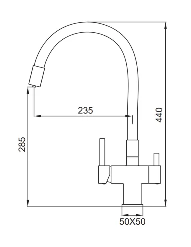 Смеситель для кухни Koer KB-72023-05 с подключением к фильтру, с гибким изливом, черный