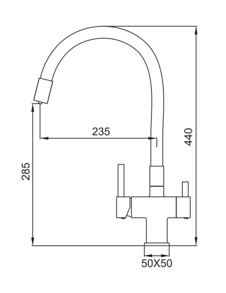 Смеситель для кухни Koer KB-72023-07 с подключением к фильтру, с гибким изливом, графит