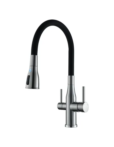 Смеситель для кухни Koer KI-72024-02 SUS304 с подключением к фильтру, с гибким изливом, нержавеющая сталь, черный