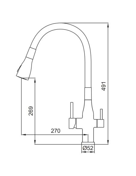 Змішувач для кухні Koer KI-72024-02 SUS304 з підключенням до фільтра, з гнучким виливом, нержавіюча сталь, чорний