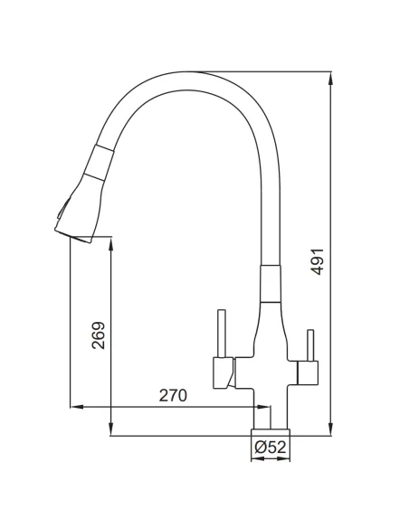 Змішувач для кухні Koer KI-72024-07 SUS304 з підключенням до фільтра, з гнучким виливом, нержавіюча сталь, графіт