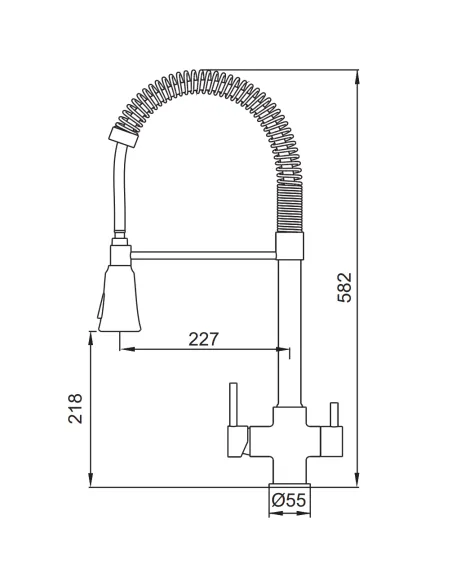 Смеситель для кухни Koer KB-72025-01 с подключением к фильтру, с гибким изливом и пружиной