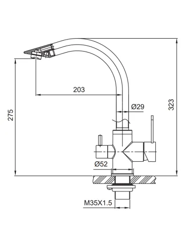 Смеситель для кухни Koer KI-72019-02 SUS304 с подключением к фильтру, нержавеющая сталь
