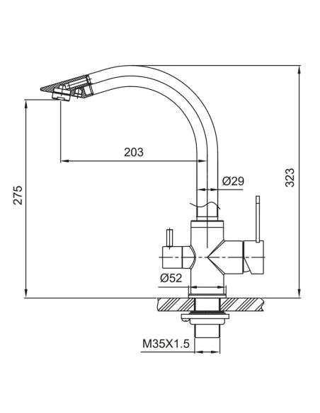 Змішувач для кухні Koer KI-72019-02 SUS304 з під`єднанням до фільтру, нержавіюча сталь