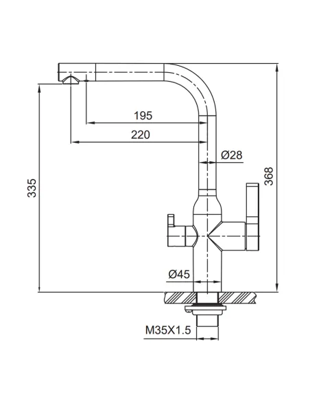 Змішувач для кухні Koer KI-72020-02 SUS304 з під`єднанням до фільтра, нержавіюча сталь