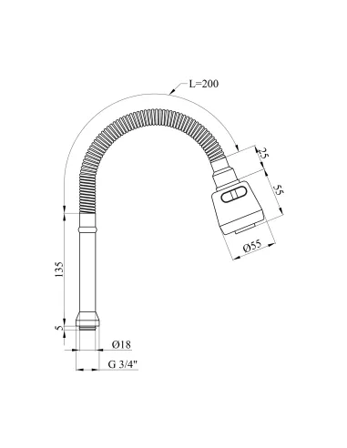 Вилив гнучкий для змішувача Kroner KRM - C801, з душовою насадкою