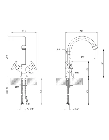 Змішувач для кухні Kroner KRM Aller - C030, двовентильний