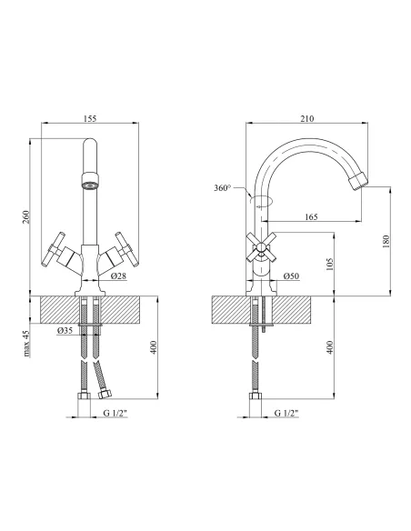Змішувач для кухні Kroner KRM Aller - C030, двовентильний