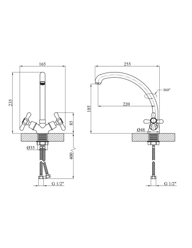 Змішувач для кухні Kroner KRP Royce - C032, двовентильний