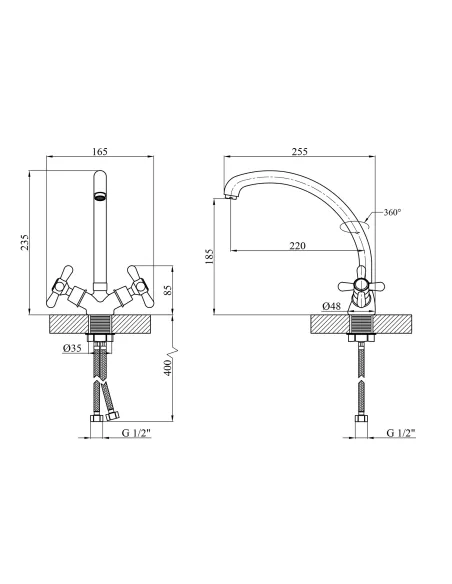 Змішувач для кухні Kroner KRP Royce - C032, двовентильний