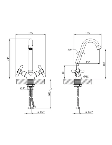 Змішувач для кухні Kroner KRP Royce - C030, двовентильний