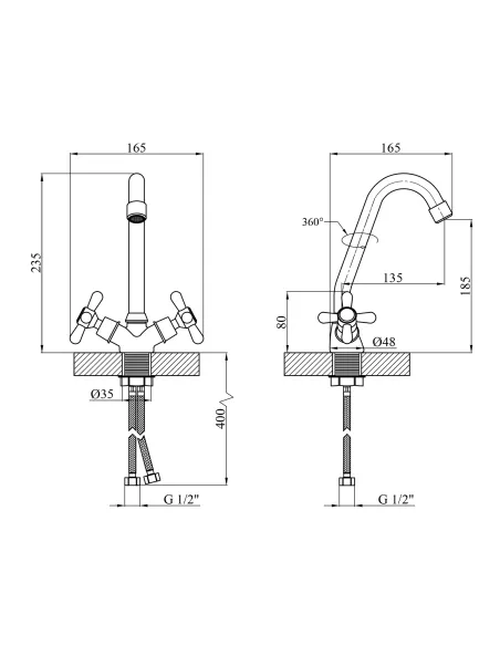 Змішувач для кухні Kroner KRP Royce - C030, двовентильний