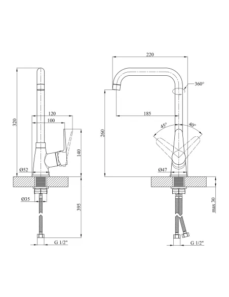 Смеситель для кухни Kroner KRM Elbe - SCH030, черный