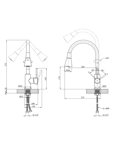 Смеситель для кухни Kroner KRM Kuche - C132BLE, с гибким изливом