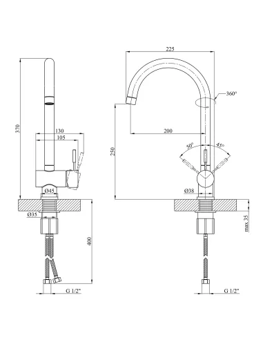 Смеситель для кухни Kroner KRM Mosel - B035, черный