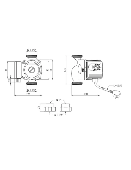 Циркуляционный насос Pumpman GRS25/60/130, с гайками