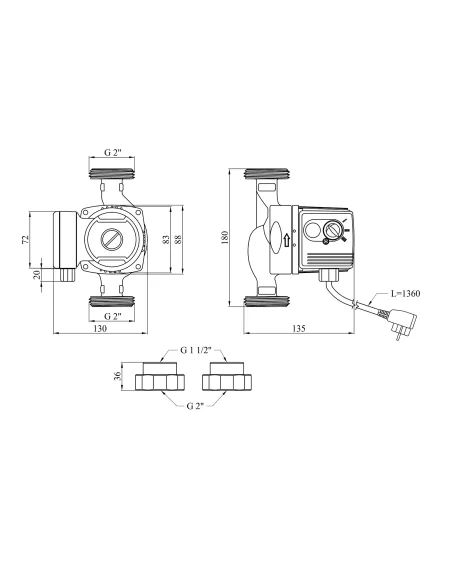 Циркуляционный насос Pumpman GRS32/60/180, с гайками