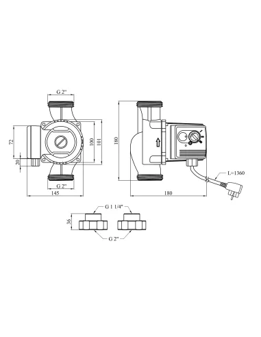 Циркуляційний насос Pumpman GRS32/80/180 з гайками.