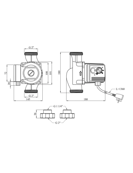 Циркуляционный насос Pumpman GRS32/80/180, с гайками