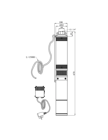 Центробежный глубинный насос Pumpman 4STM3-5-0,25 0.25 кВт, пульт, кабель 15 метров
