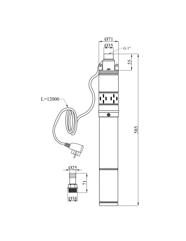 Шнековый насос для скважин Pumpman 3QGD0.8-50-0.37 0.37 кВт, кабель 12 метров
