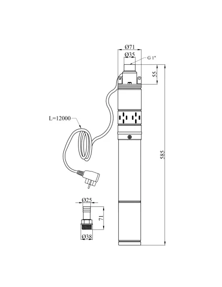 Шнековий насос для свердловин Pumpman 3QGD0.8-50-0.37 0.37 кВт, кабель 12 метрів