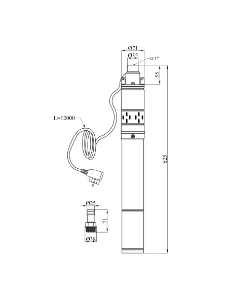 Шнековий насос для свердловин Pumpman 3QGD2-125-0.55 0.55 кВт, кабель 12 метрів
