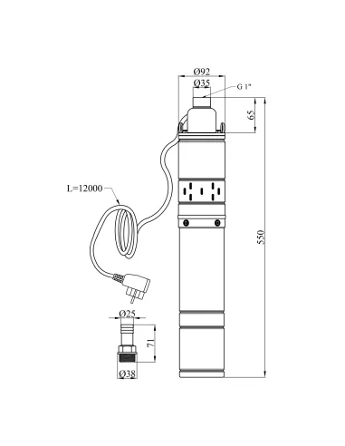 Шнековый насос для скважин Pumpman 4QGD1.2-50-0.37 0.37 кВт, кабель 12 метров