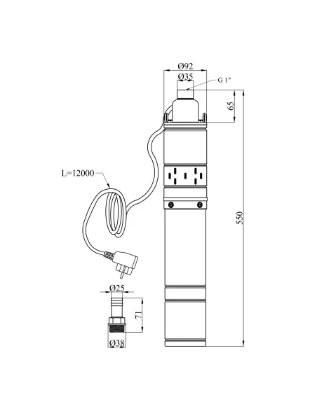 Шнековый насос для скважин Pumpman 4QGD1.2-50-0.37 0.37 кВт, кабель 12 метров