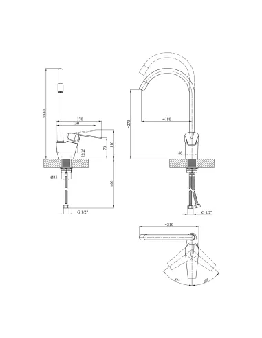 Смеситель для кухни Kroner KRM Odra - C032BLK, с гибким изливом