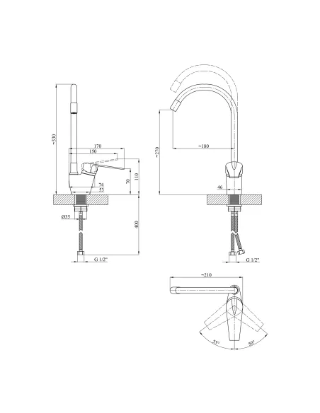 Смеситель для кухни Kroner KRM Odra - C032RED, с гибким изливом