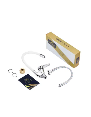 Смеситель для кухни Kroner KRM Odra - C032WHI, с гибким изливом
