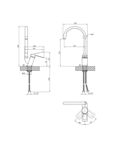 Смеситель для кухни Kroner KRM Zenda - SCH030, черный