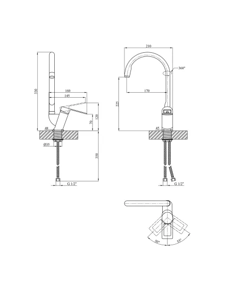Смеситель для кухни Kroner KRM Zenda - SCH030, черный