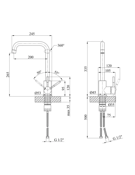 Змішувач для кухні Kroner KRP Edelstahl Klassisch - ESG037 Змішувач для кухні Kroner KRP Edelstahl Klassisch - ESG037