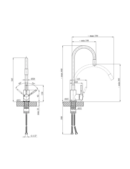 Змішувач для кухні Kroner KRP Edelstahl Klassisch - PVD035BLK, з гнучким виливом