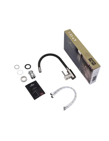 Смеситель для кухни Kroner KRP Edelstahl Klassisch - PVD035BLK, с гибким изливом