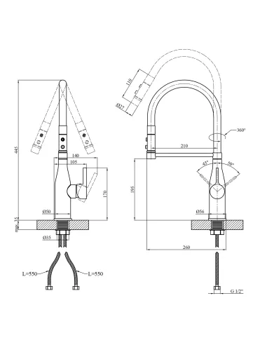 Змішувач для кухні Kroner KRP Ersel - C03111BLK, з гнучким виливом