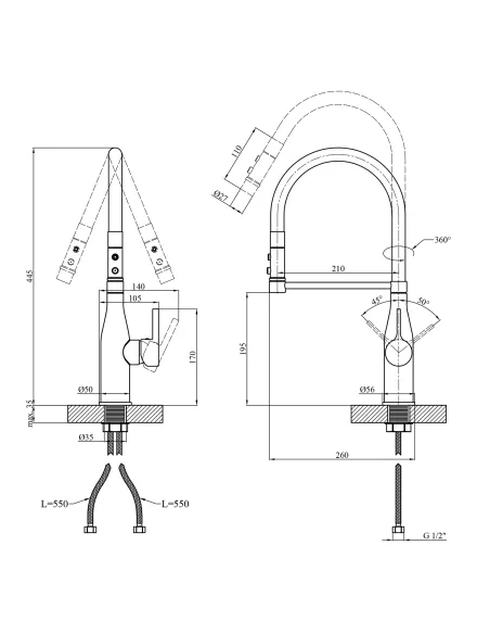 Змішувач для кухні Kroner KRP Ersel - C03111BLK, з гнучким виливом