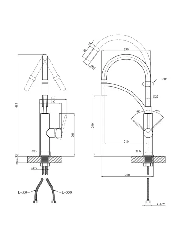 Змішувач для кухні Kroner KRP Ersel - C03900BLK, з гнучким виливом