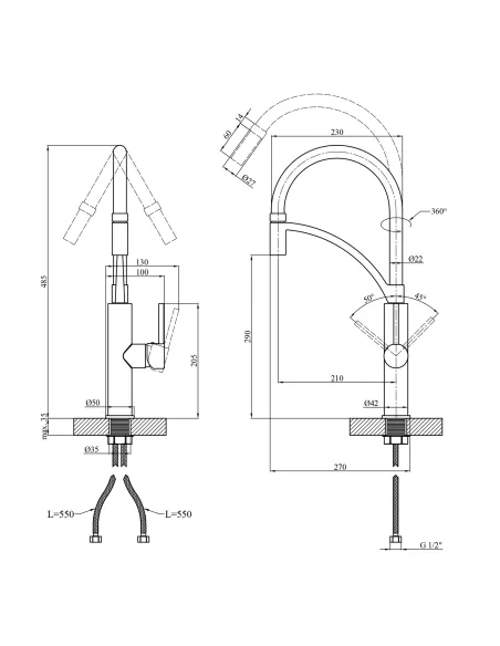 Змішувач для кухні Kroner KRP Ersel - C03900BLK, з гнучким виливом