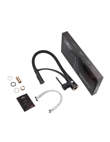 Змішувач для кухні Kroner KRP Ersel-SCH03393BLK, з гнучким виливом